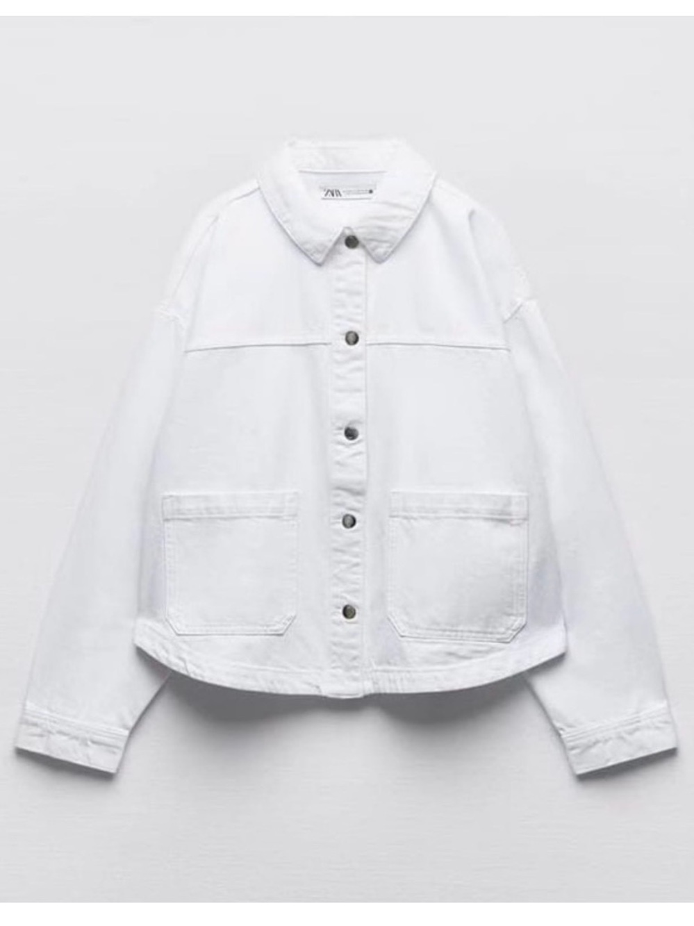 Zara White Boxy Denim Jacket with Patch Pockets
